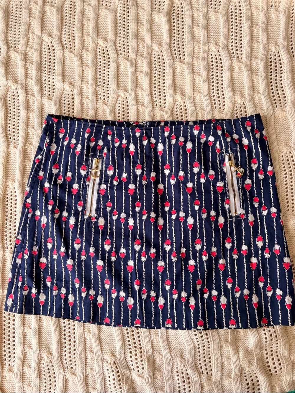Lilly Pulitzer Navy Mini Skirt with Pink & White Dot Stripe Print